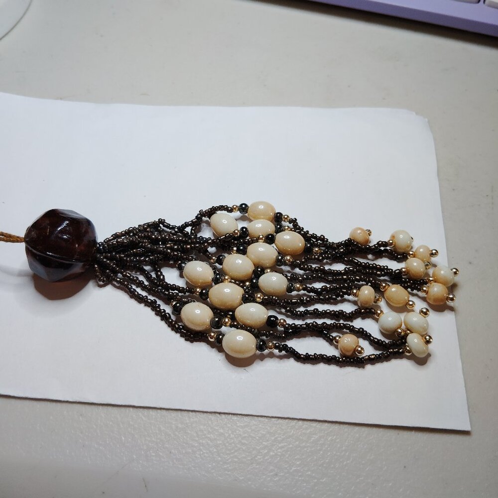 Vintage Stone & Glass Beaded Tassel Ornament – Boho Car or Home Decor 8"